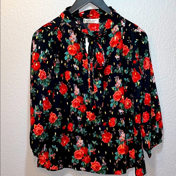 Jon & Anna Black Multi Color Floral 3/4 Sleeve Top - Picture 1 of 10